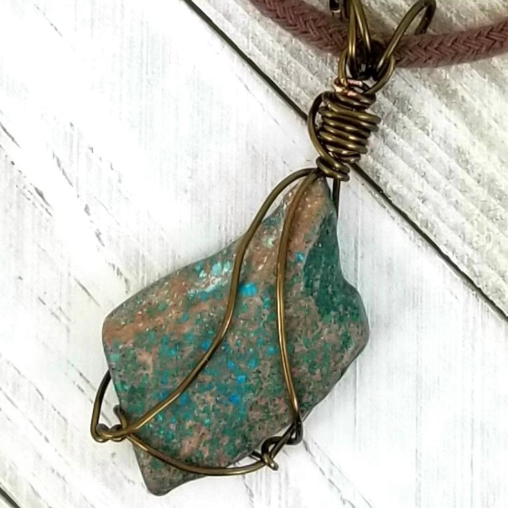 Mens Pendant Necklace Green and Brown Jasper Gem